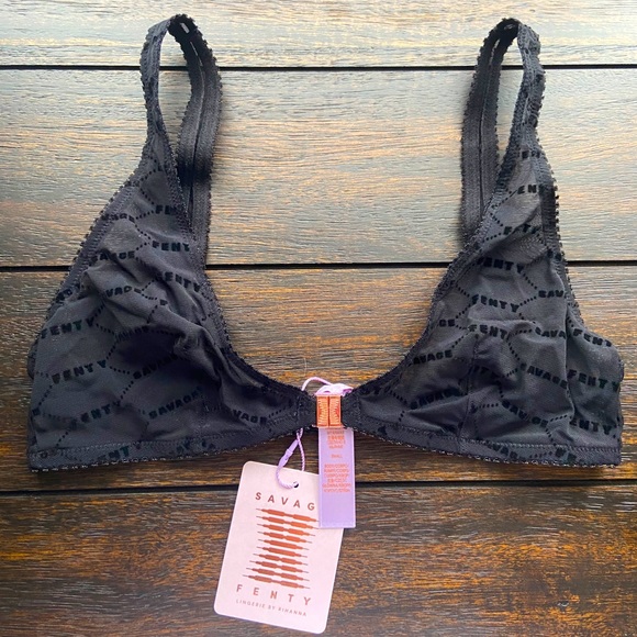 Savage X Fenty Intimates Sleepwear Savage X Fenty Black Flocked Logo Bralette Poshmark